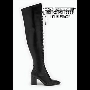 NEW Killstar Ankh Eveninghill Black Thigh-High Boots Goth Vegan Leather Size 8